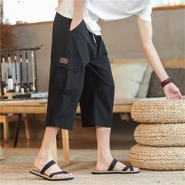 New Summer Male Shorts Multi Pocket Summer Loose Zipper Breeches Khaki Grey Plus Size Short Pant Casual Cotton Black Long Mens T200718