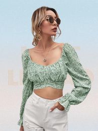Women's Blouses & Shirts Prairie Chic Slim Chiffon Square Collar Butterfly Sleeve Backless Single-piece Set Sweet Top Spring 2022 Pullover T