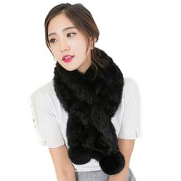 Winter Fur Scarf Women 100% Real Whole Rabbit Warm Neckerchief Fluffy Soft Black