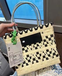 Fashion Women's Designer Bags Panelled Basket Woven Bag with Logo European and American New Style Beach Travel Handbags