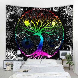 Colourful Bodhi Tree Decorative Tapestry Mandala Bohemian Hippie Wall Curtain Hanging Home Living Room Bedroom J220804