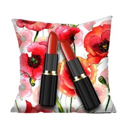 Cushion/Decorative Pillow Lipstick Bottle Print Pillowcase Flower Cushion Cover Peach Skin Home Decor PillowcaseCushion/Decorative