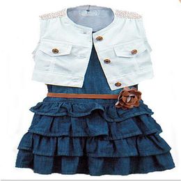 Yaz Çocuk Bebek Kız Giysileri Setler Tasarımcı Elbise ve Ceket Kemeri 3 Parça Takım Beatufil Trendy Toddler Kız Kıyafet