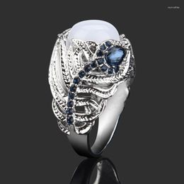 Wedding Rings Unique Floral For Women Moonstone Treasure Sapphire Diamond Band Stainless Steel Silver Jewelry Ring Bague Boho Wynn22