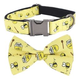 bee dog collar bowtie and leash set for pet cat free laser name with telphone number Y200515