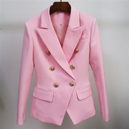 TOP QUALITY Pink Blazer Women Slim Blazer Jacket Female Double Breasted Metal Lion Buttons Women Blazers and Jackets White 220402