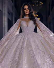 Luxury Ball Gown Wedding Dresses Princess Puffy Lace Crystal Beaded Sequins Women Formal Luxury Bridal Gowns Custom Made