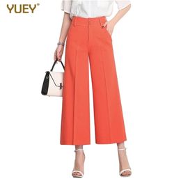 Brand New Women Wide Leg Cropped Pants High Waist Plus Size Fashion Loose Female Summer Thin Calf Length Pants White Red 6XL T200223