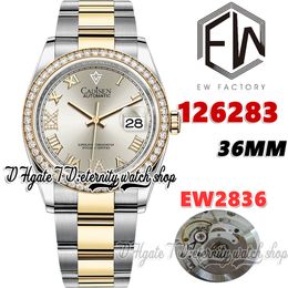 EWF V3 ew126283 ew2836 Automatic Ladies Watch Diamonds Bezel Silver Dial Roman Markers Two Tone 904L Steel Bracelet With Same Serial Warranty Card eternity Watches