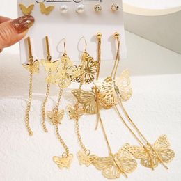 Stud 6 Pairs Korean Charm Gold Butterfly Earrings Set For Women Girls Fashion Metal Long Tassel Chain Pierced Jewelry G Moni22