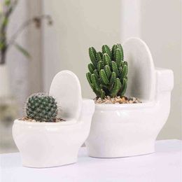 Creative Ceramic Toilet Flower Pot DIY Design Planter for Succulents Plants Gardening Small Flowerpot Home Office Decor H220423