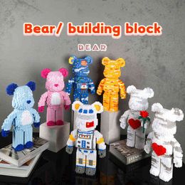 Toys For Kids Gift Color Net Red Love Violent Bear Series Assemble Building Block Toy Model Bricks With Lighting Set Antistress G220524