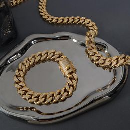 Pendant Necklaces 18k Gold Plated Stainless Steel Full Zircon Cuban Chain Lock Necklace Bracelets For Women Exaggerate Punk Choker JewelryPe