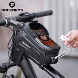 ROCKBROS Bicycle Waterproof Touch Screen Cycling Top Front Tube Frame Road Bag 6.5 Phone Case Bike Accessories 220728