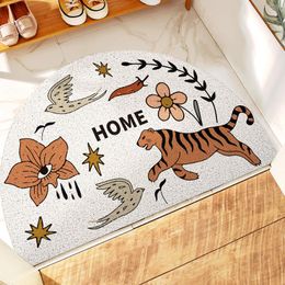 Carpets Half Round Sand Scraping Dust Door Mat Cartoon Tiger Bath Rug Bathroom Non-Slip Entrance Cute