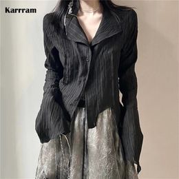 Karrram Gothic Black Shirt Yamamoto Style Dark Aesthetic Blouse Women Irregular Designer Clothes Emo Alt Clothes Grunge Tops Y2k 220804