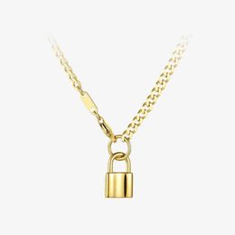 Pendant Necklaces Punk Small Lock Necklace Women Gold Color Stainless Steel Cute Fashion Jewelry Wholesale 2023 220427