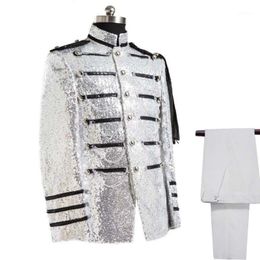 Men's Suits & Blazers Brand Luxurious Royal Silver Shiny Sequined Slim Fit Stage Singers Costumes Men Tuxedo 2022