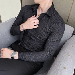 Мужские повседневные рубашки 2022 летние мужчины бизнес-полосатая рубашка с длинным рукавом Slim Fit Italian Office Tuxedo полоса социальный плюс размер