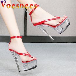 Walking Show Stripper Heels Clear Shoes Woman Platforms 15cm High Heels Sandals Women Sexy Fish Toe Wedding Shoes Flip Flops 220516