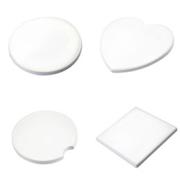 Sublimation White Ceramic Coaster Mats 2.5inch Heat Transfer Rubber Bottoms Blank Square Heart Round Pads Single Side For Sublimating By Air A12