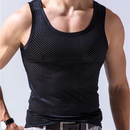 Mens Mesh Vest Ice Silk Quick-drying Bodybuilding Fitness Muscle Sleeveless Narrow Shoulder Casual Sport W220409