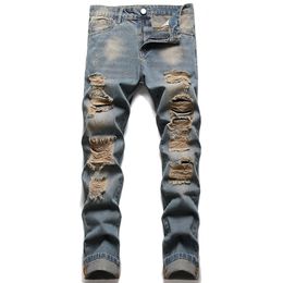 2022 nuovi jeans da uomo strappati dritti sottili retro blu fori hip-hop pantaloni in denim moda casual streetwear vaqueros de hombre