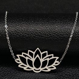 Pendant Necklaces Lotus Stainless Steel Statement Necklace For Women Silver Colour Jewellery Flor De Loto Collar Mujer N1015S02