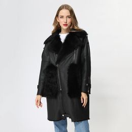 Women's Fur & Faux Winter Long Black Genuine Leather Shearling Jacket Sheepskin Coat Women MJF-SJ-06Women's