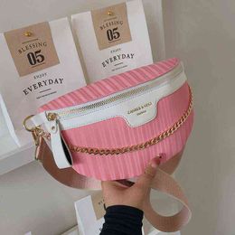 HBP Crossbody Bag Elegant Striped Pu Leather Chain Waist s for Women Trendy Fanny Pack Female Stylish Wide Band Chest 220727