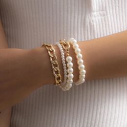 Link Chain 4Pcs/Set Thick Splicing Pearl Beads Bracelets For Women Trendy Charms Wedding Pearls Hand Chains Jewelry