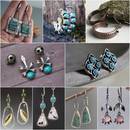 Dangle & Chandelier Designer Geometric Metal Earrings For Women Trendy Natural Turquoise Statement Handmade Jewelry WholesaleDangle Mill22