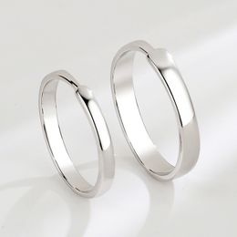 New Glossy Couple Ring S925 Sterling Silver Couple Rings Simple Pair of Open Mouth Student Couple Valentine's Day Gift