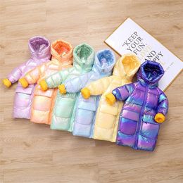 Children's warm coat boys jacket for girls space shiny plus velvet girl jacket boy long winter Overcoat children's jacket 3-10T LJ201128