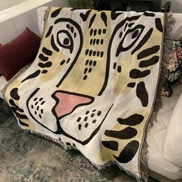 Blankets Retro Style Home Decor Throws Tiger Pattern Comfortable Sofa Nap Throw Blanket Bedroom Cartoon Animal Summer Floor MatBlankets