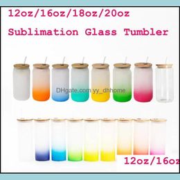 Tumblers Drinkware Kitchen Dining Bar Home Garden Ups 20Oz/18Oz/16Oz/12Oz Blanks Sublimation Glass Cola Can Tumbler Frosted Beer Dhbah
