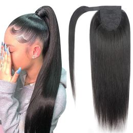 Ponytail Human Hair Extensions With Clip In Drawstring Ponytail Straight Remy Brazilian Pony Tail For African American