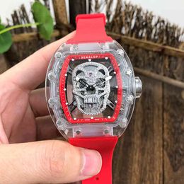 Richard''s Milles Crystal Mechanical Watch Luxury Mens Transparent Personalised Skull Hollowed Out Full-automatic Fashion Casual Swiss Movement Wristwatches