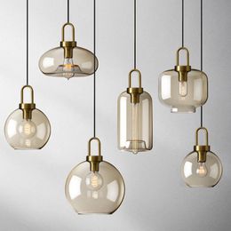 Pendant Lamps Nordic Cognac Glass Lights Postmodern Kitchen Dining Living Room Decor Lighting Fixture Restaurant Cafe LampsPendant