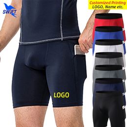 Customise Men Gym Fitness Shorts Side Pocket Running Training Tights Wicking Quick Dry Elastic Short Pants Sports Leggings 220704