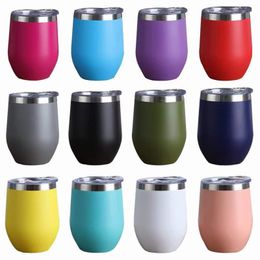 12oz Wine Glass Stainless steel wine tumbler with rim powder coated mixed Colours stemless glasses double wall vacuum insulated egg shaped cup train