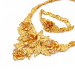 Women Jewellery Set Collar Necklace+Bracelet+Earrings+Ring Big Flower Ethnic 18k Arabia Indian Dubai African Wedding Party Gift