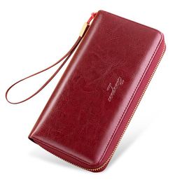 Wallets Clutch Clamp Money Bag Card Holders Handy Perse Portomonee High Capacity Genuine Leather Wallet Female Coin Purse WomenWallets