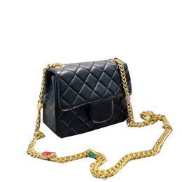 2021Ss Womens Classic Mini Flap Square Quilted Gem Bags Gold Metal Chain Crossbody Purse Crossbody Shoudler Outdoor Sacoche Luxury Designer France Handbags 18CM