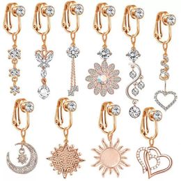 Variety Of Zircon Rhinestones Faux Fake Belly Button Ring Flower Clip On Umbilical Non Navel Heart Pircing Butterfly Cartilage Earring Clip