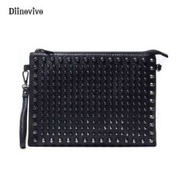 Diinovivo Simple Brand Ladies' Clutch Women Rock Style Rivet Shoulder Envelope Bag Unisex Luxury Leather Punk Bags Whdv0206
