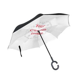 Customized Pattern Windproof Reverse Umbrella Rain Women Men Long Handle Double Layer Inverted Self Stand Car Umbrella Parasol 220608