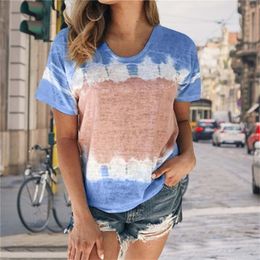 Tiedye Tshirt Women Short Sleeve Summer Tops Tee New Linen T Shirt Women Clothes Loose Casual Tie dyeing tshirt T200516