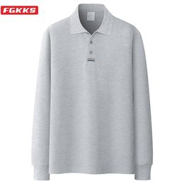 FGKKS Brand Men Fashion Polo Shirts Men's Casual Wild Polo Shirt Autumn Solid Colour Lapel Long Sleeves Polo Shirts Male 220402