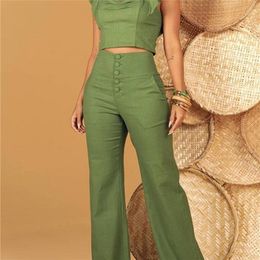 Two-Piece Set Women Top Pants High Waist Summer Outfits Trouser Suits Short Sleeve Fashion Elegant Female 220509